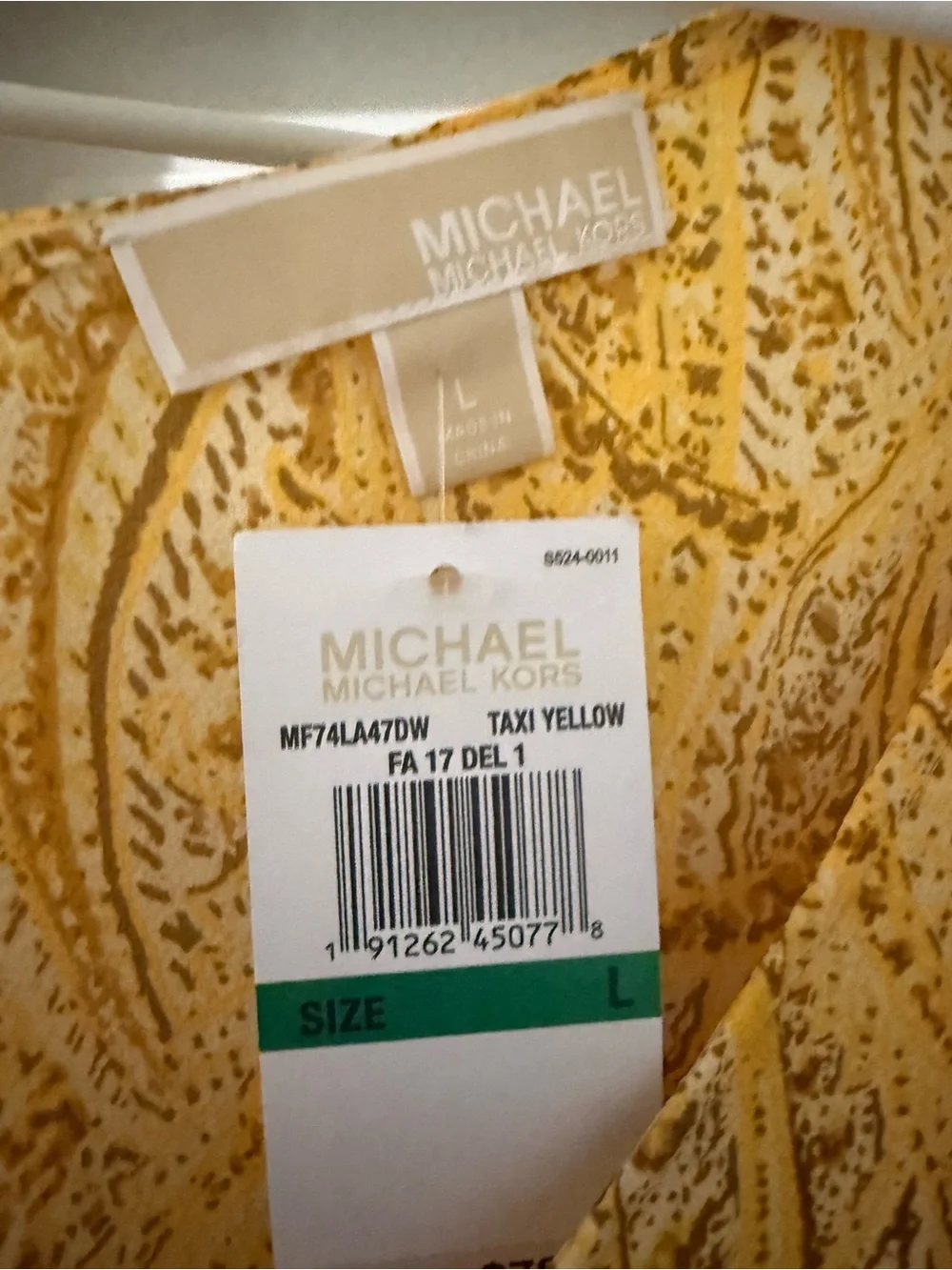 Michael Kors Yellow Paisley V-Neck Blouse cold shoulder blouse  NWT